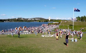 Canberra folk enjoying the sunshine at Lake Burley Griffin