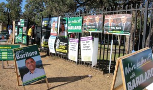 The entrance to Karabar High School, the second largest booth in Monaro, was adorned with a colourful range of posters and placards.