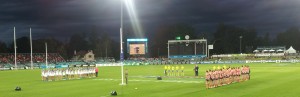 Teams line up for the ANZAC observance