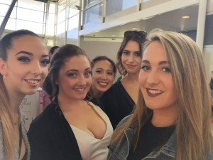 Alana (left) with four of the other five girls travelling to see Justin.