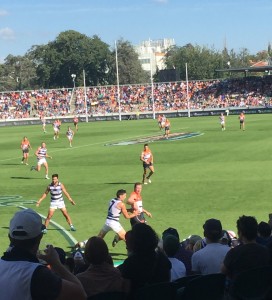 GWS and Geelong fight for possession. Photo credit: Hannah Egan