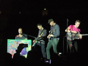 Will Champion, Guy Berryman, Jonny Buckland and Chris Martin in London during their Mylo Xyloto tour in 2012. Photo: Laura Clements