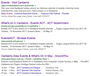 GOOGLE RESULTS CANBERRA EVENTS