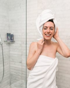 Woman in towel after a shower